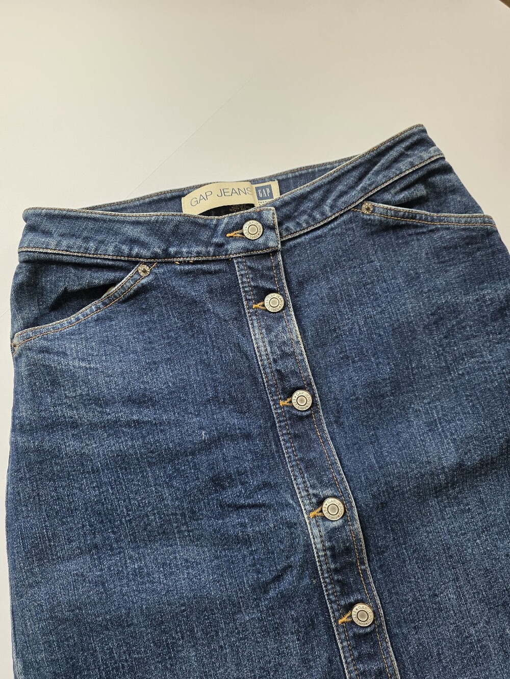 GAP Dark Blue Button-Front Denim Midi Skirt - Picture 4 of 5